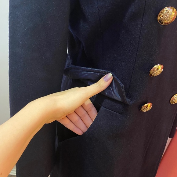 Navy Double Breasted Felt-Wool Coat - Picture 4 of 7